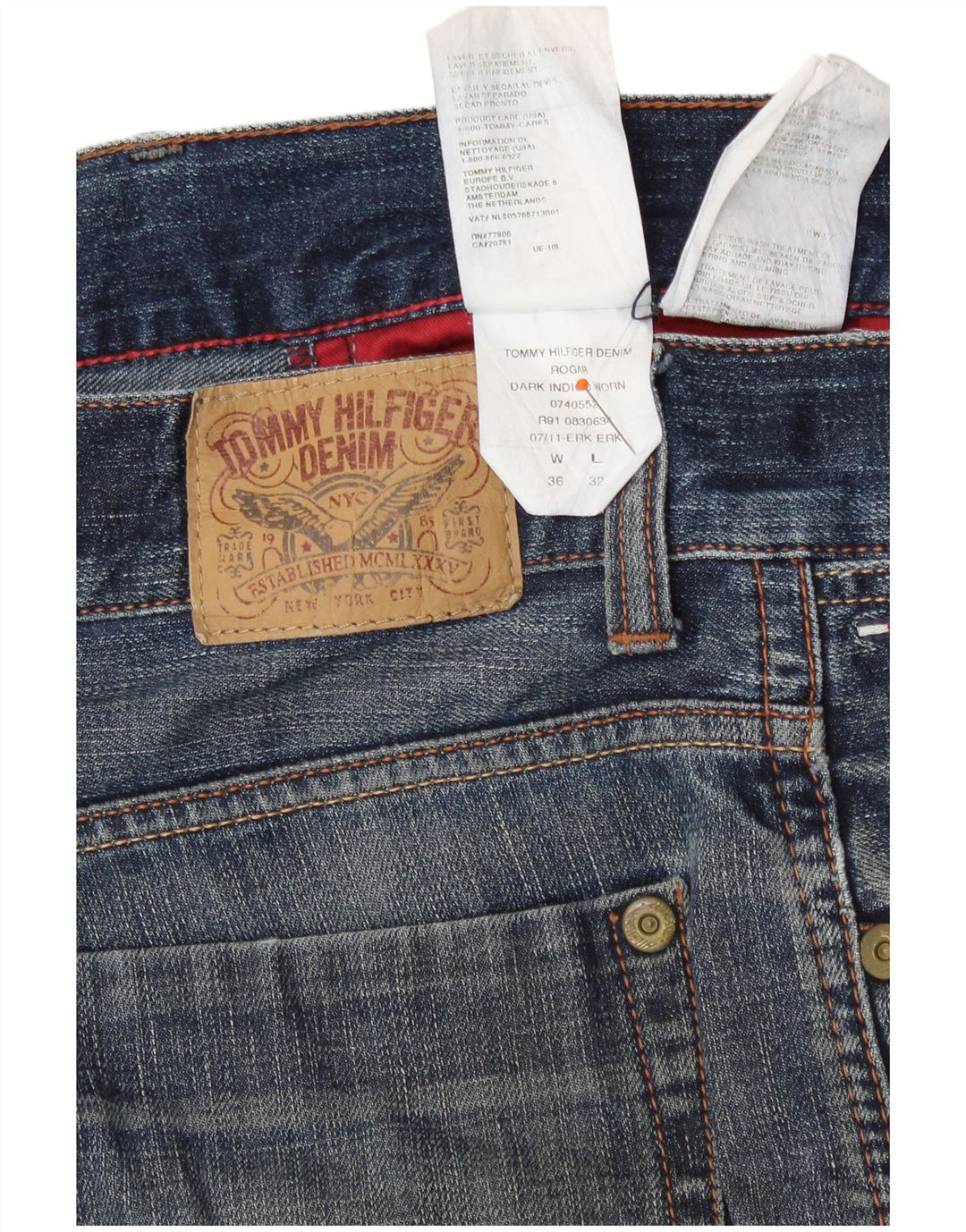 TOMMY HILFIGER Mens Straight Jeans W36 L32 Blue Cotton