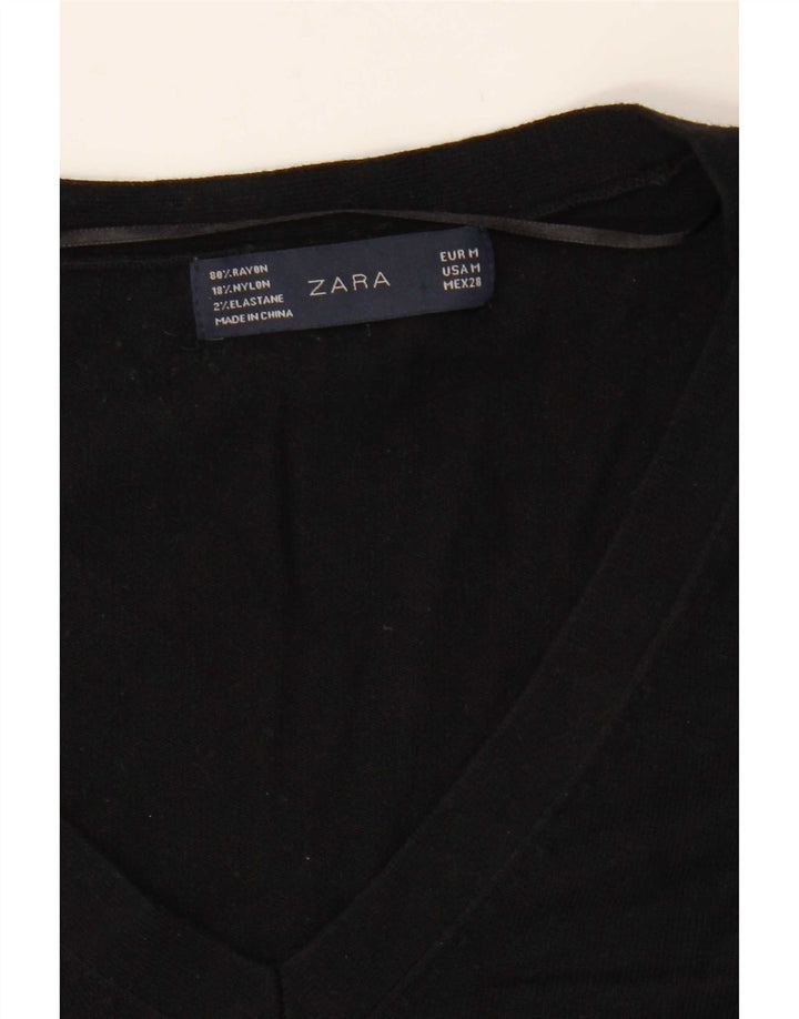 Zara Dame V-hals sweater UK 14 Medium Sort Rayon