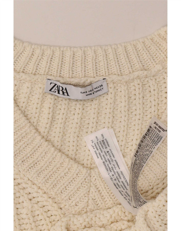 Zara Womens Crop Vest Tank Top UK 10 Small Off White Polyester