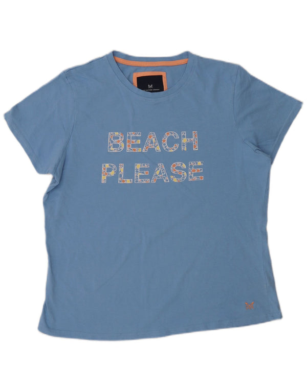 Crew Clothing Dame Grafisk T-Shirt Top UK 16 Stor Blå Bomuld