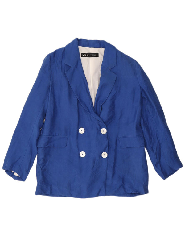 Zara Dame Dobbeltradet Oversized Blazer Jakke UK 6 XS Blå Lyocell