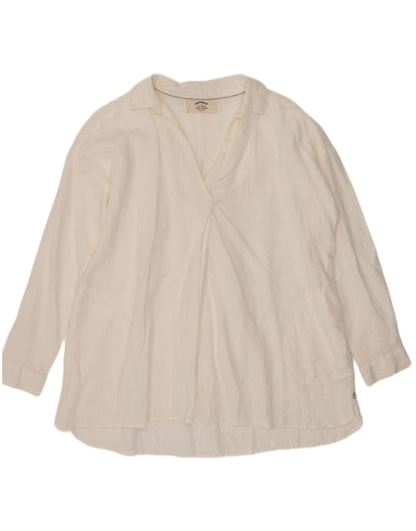 Fat Face Dame Loose Fit Pullover Shirt UK 14 Large White Linen