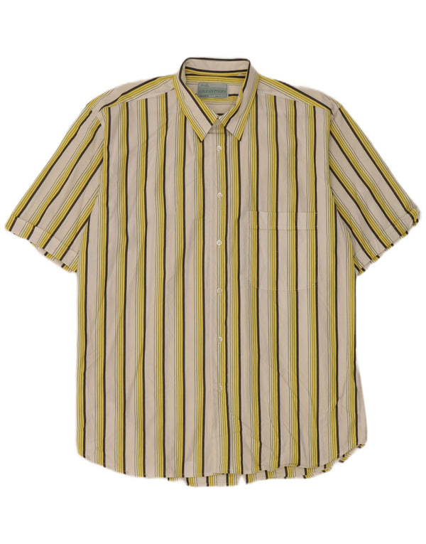 Vintage Mens Short Sleeve Shirt Size 42 16 1/2 Large White Striped Cotton