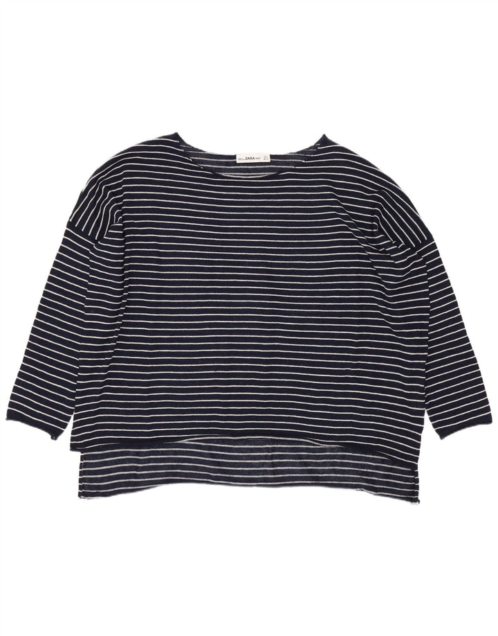 Zara Dame Oversized Top 3/4 ærme UK 10 Small Navy Blue Stribet