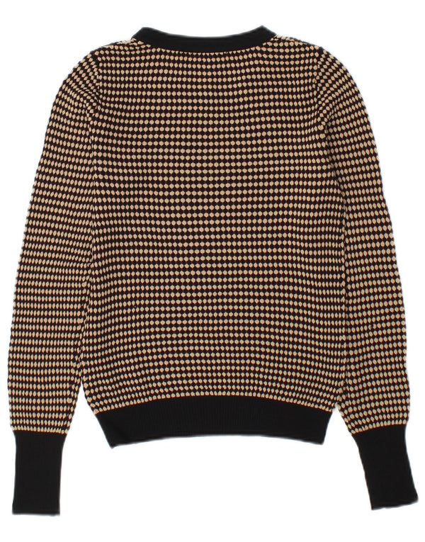 Zara Dame Boat Neck Jumper Sweater UK 6 XS Beige Geometrisk Viscose