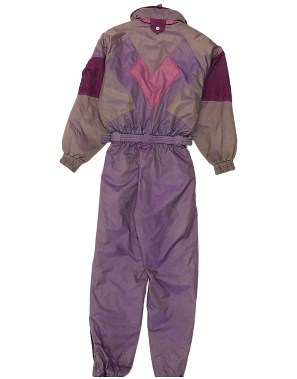 Vintage skijumpsuit til kvinder med hætte EU 38 Medium Lilla Colourblock
