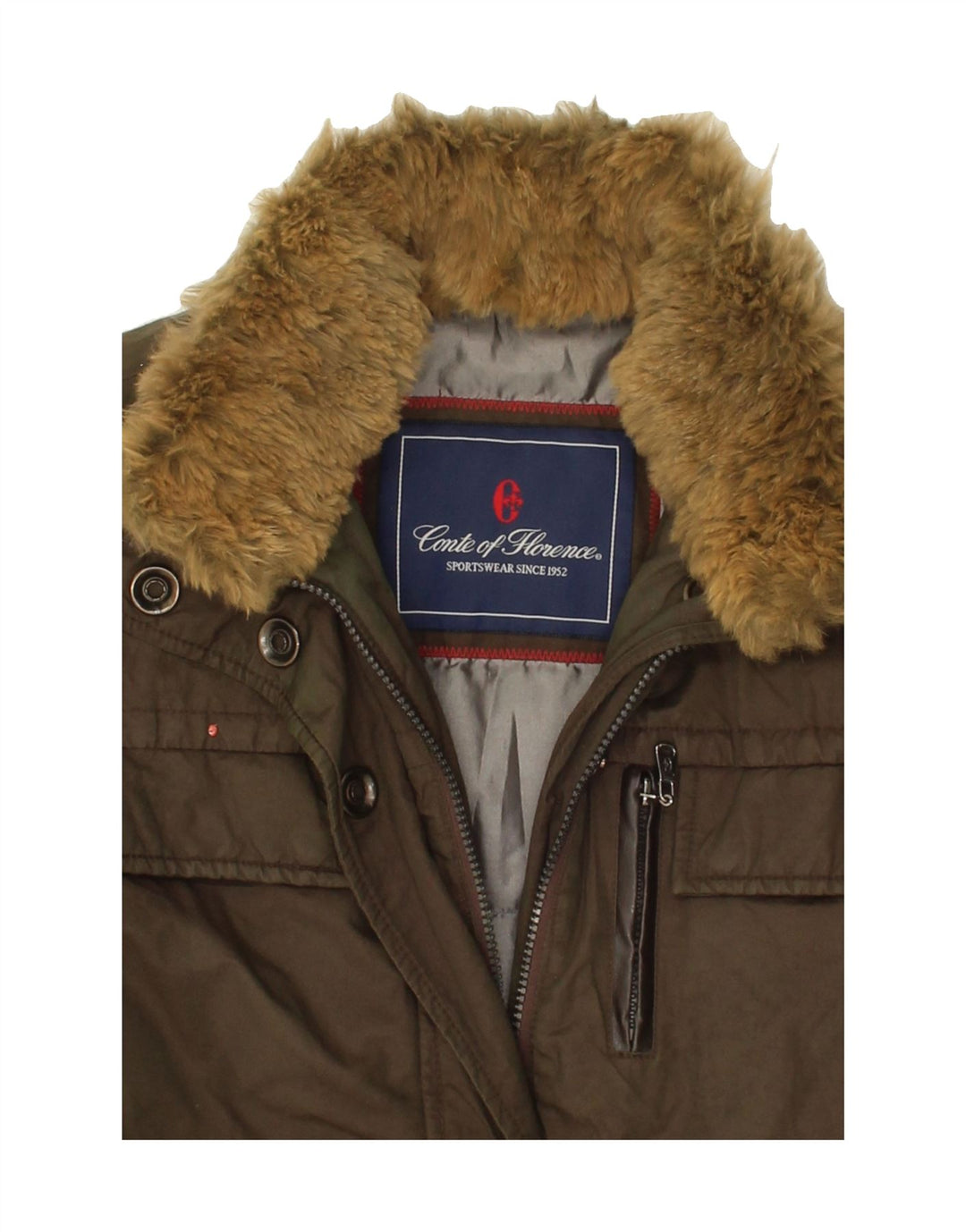 CONTE OF FLORENCE Womens Utility Jacket IT 40 Small Khaki Cotton Vintage Conte of Florence and Second-Hand Conte of Florence from Messina Hembry 