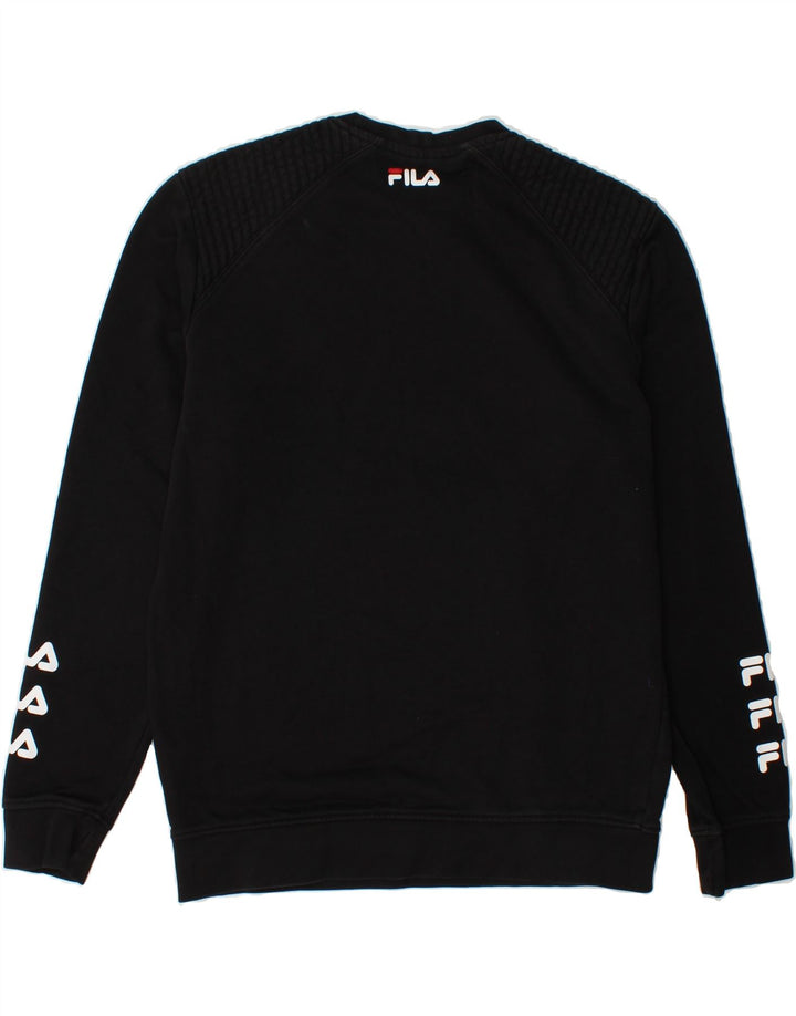 FILA Womens Graphic Sweatshirt Jumper Medium Black Cotton Vintage Fila and Second-Hand Fila from Messina Hembry 