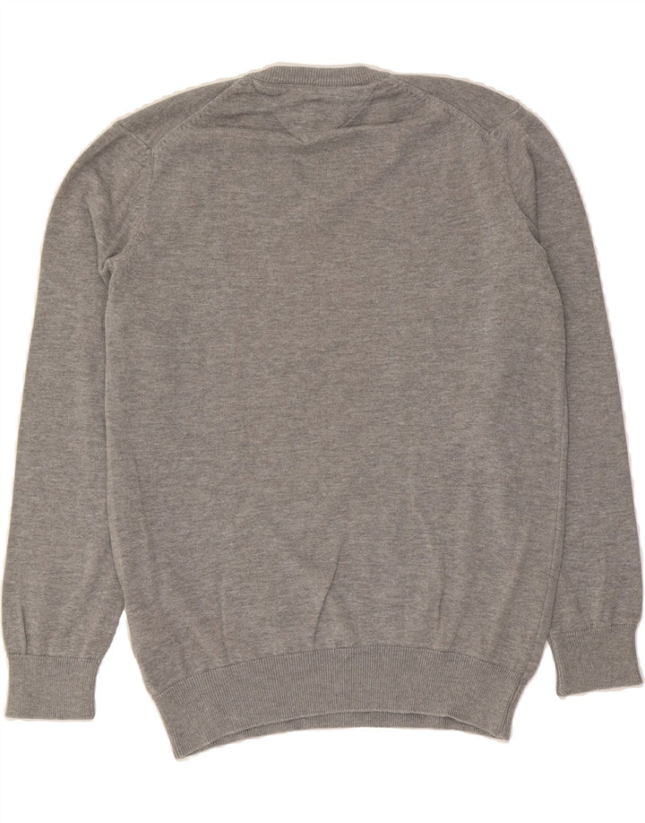 TOMMY HILFIGER Mens V-Neck Jumper Sweater Small Grey Cotton Vintage Tommy Hilfiger and Second-Hand Tommy Hilfiger from Messina Hembry 