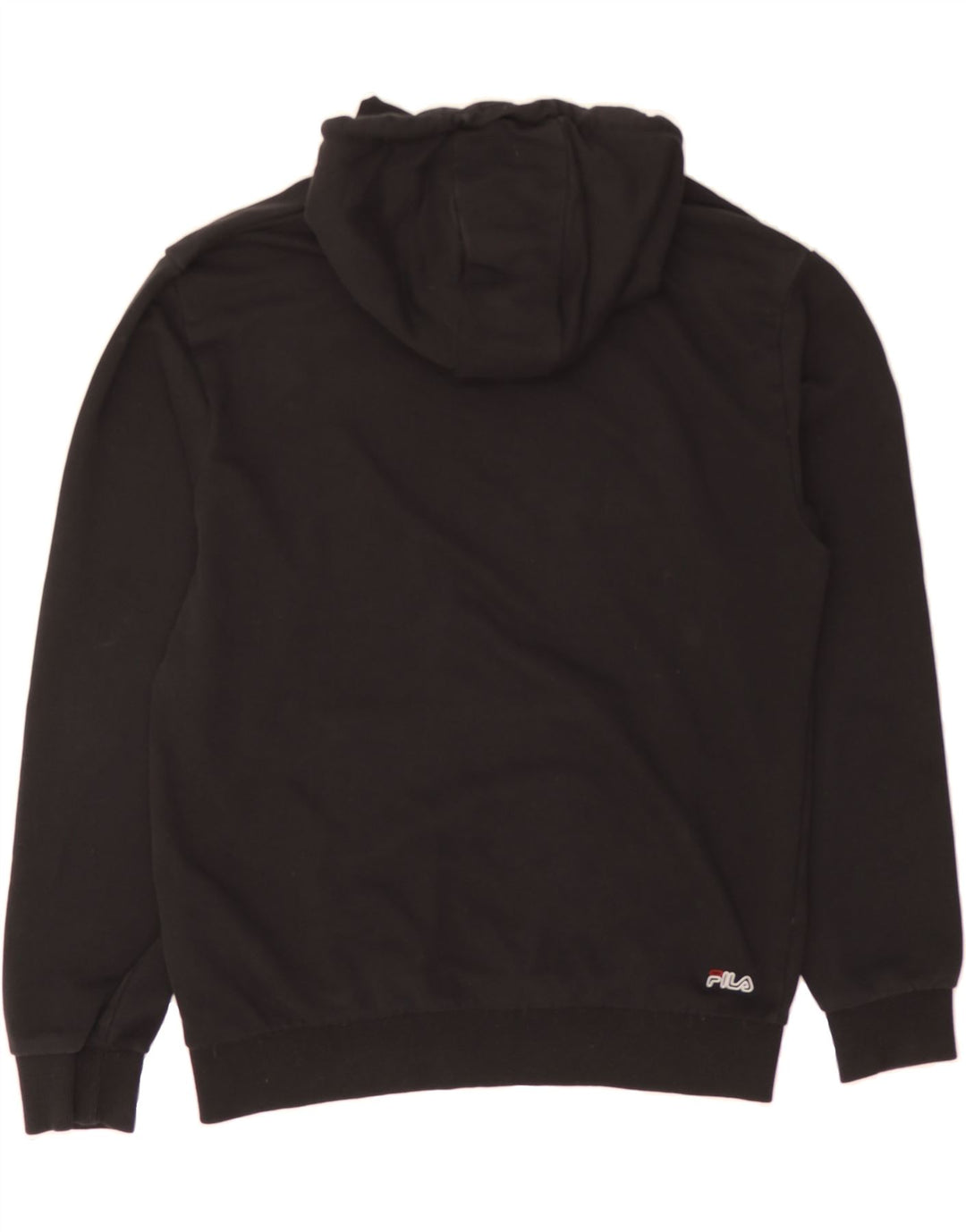 FILA Mens Graphic Hoodie Jumper Small Black Cotton Vintage Fila and Second-Hand Fila from Messina Hembry 