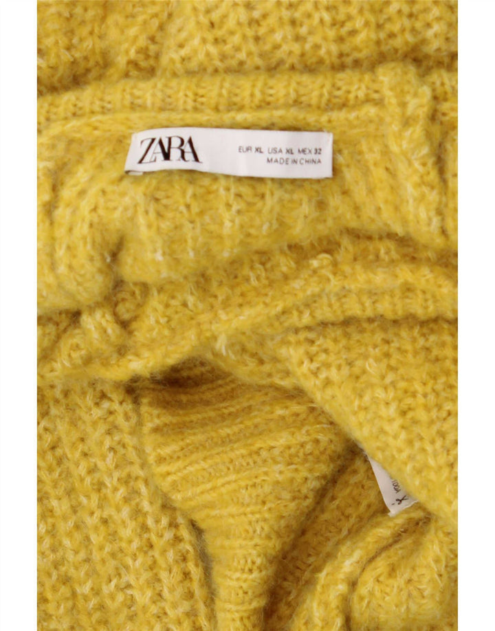 Zara Dame Turtle Neck Jumper Sweater UK 18 XL Gul Polyester