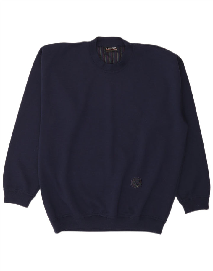 Vintage Herre Crew Neck Jumper Sweater EU 52 Large Navy Blue Polyacrylic