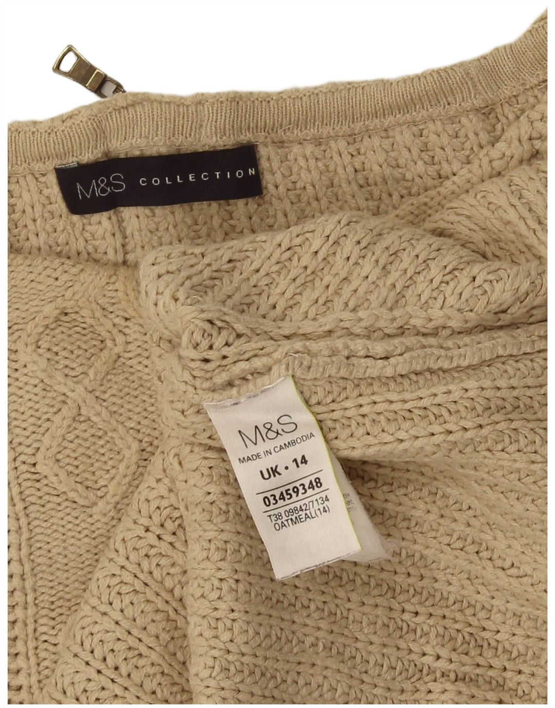 Marks & Spencer Dame Oversized Boat Neck Jumper Sweater UK 14 Large Beige