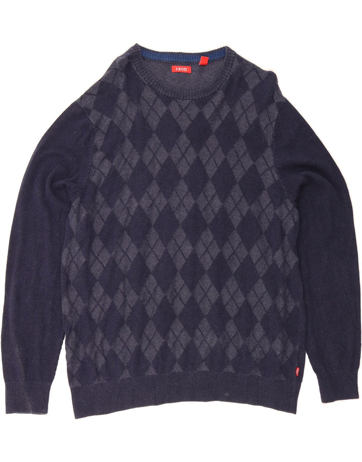 IZOD Mens Crew Neck Jumper Sweater Large Navy Blue Argyle/Diamond Cotton Vintage Izod and Second-Hand Izod from Messina Hembry 