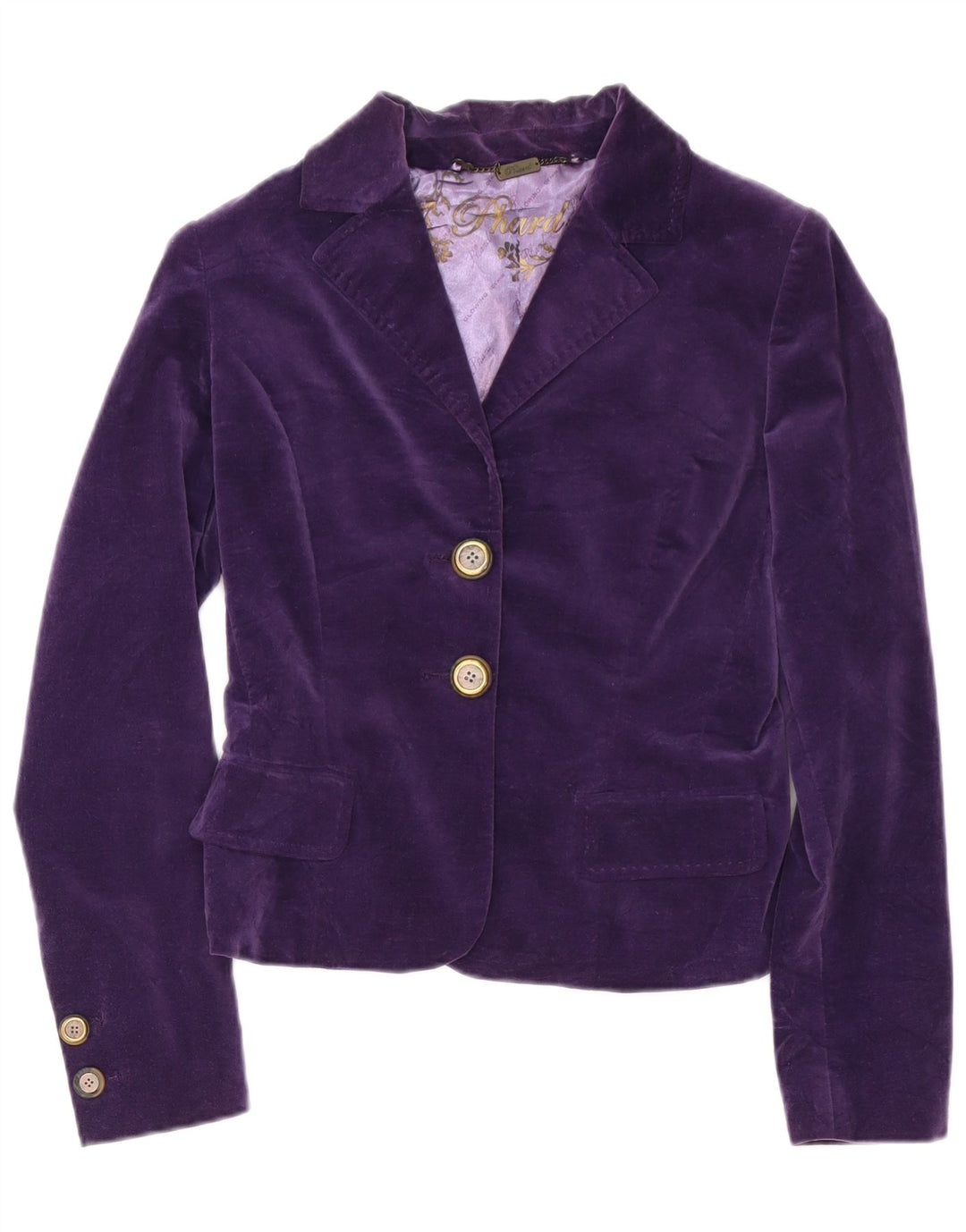 Phard Dame 2 Button Velvet Blazer Jacket UK 10 Small Purple Bomuld