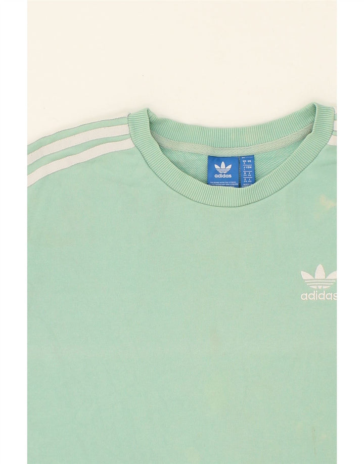 ADIDAS Womens Oversized Sweatshirt Jumper UK 8 Small Turquoise Cotton Vintage Adidas and Second-Hand Adidas from Messina Hembry 