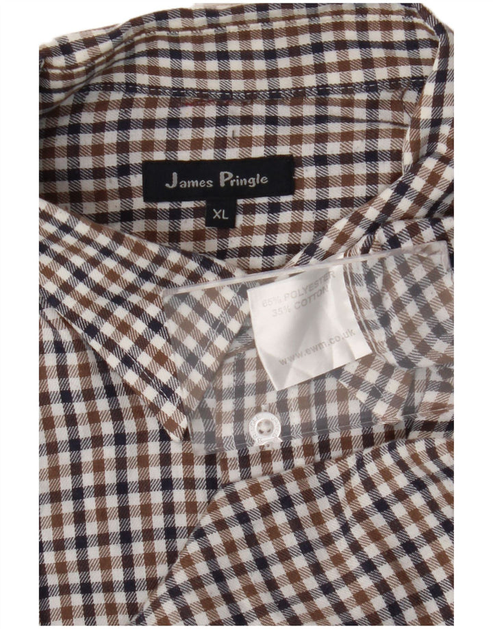 James Pringle herreskjorte XL brun ternet polyester