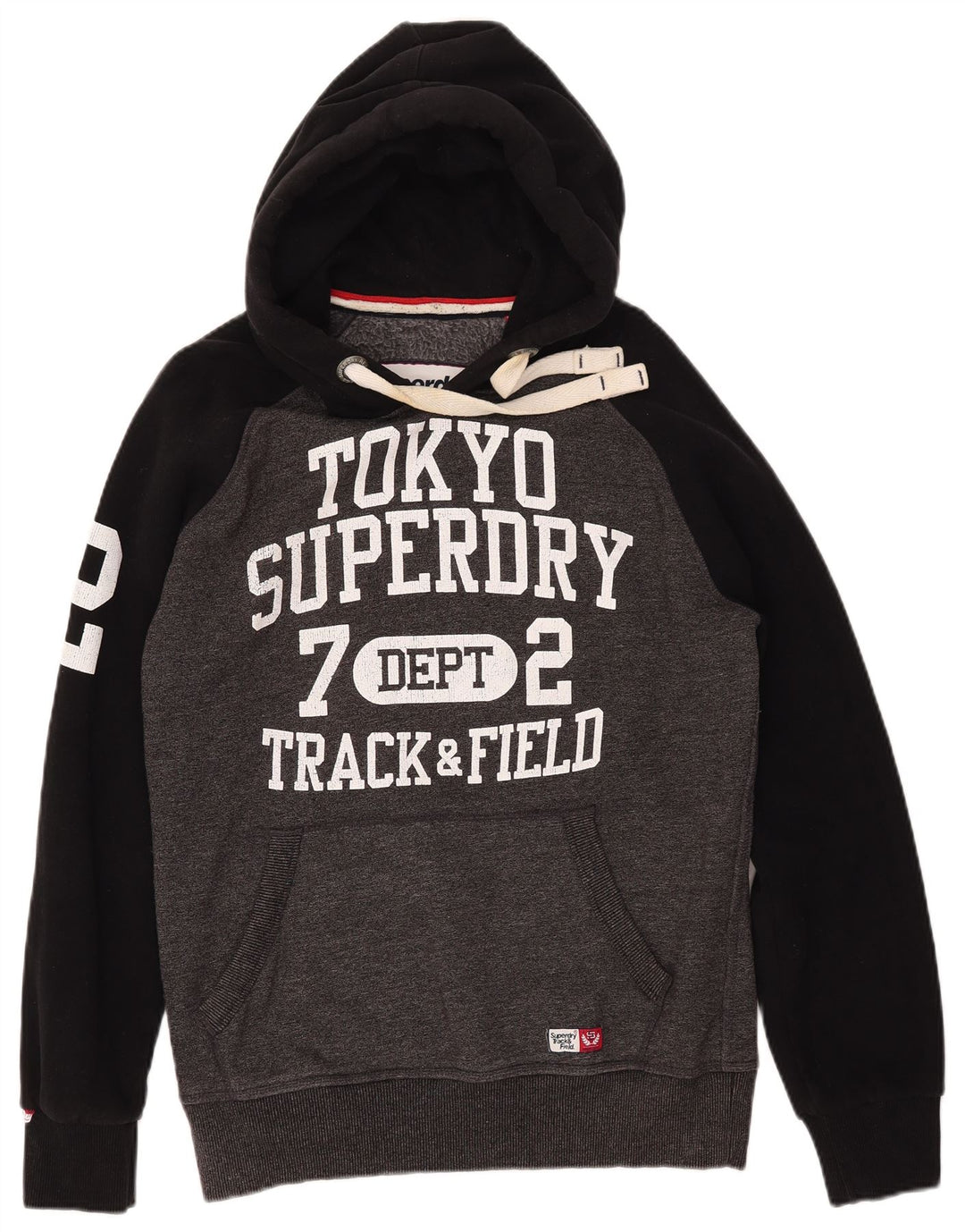 SUPERDRY Herre Track & Field Graphic Hoodie Jumper Large Grå Colourblock