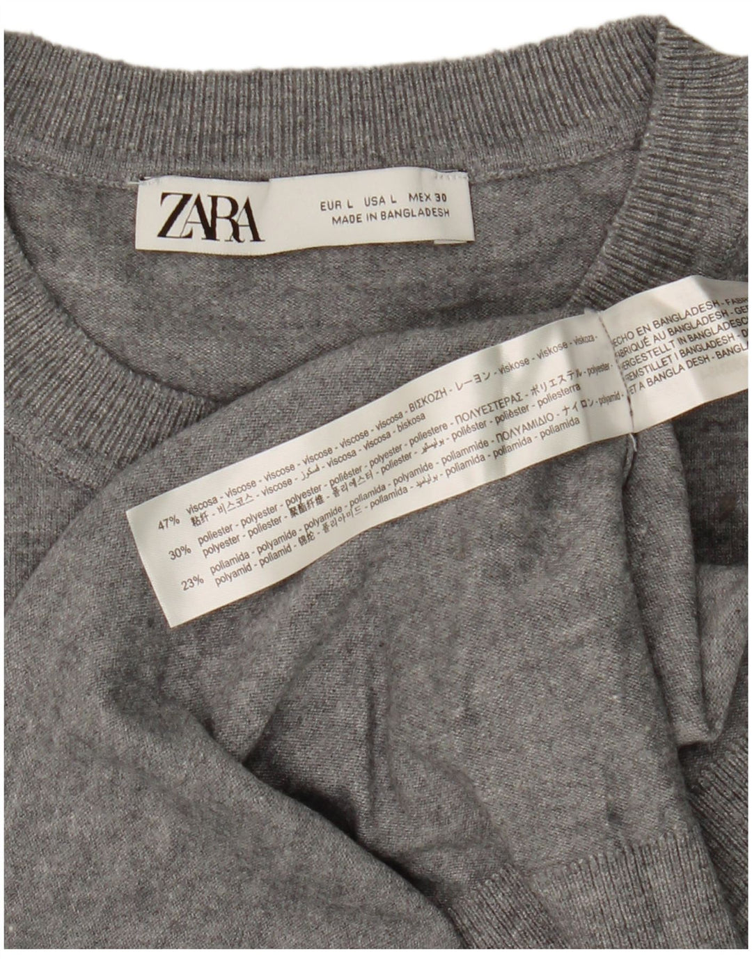 Zara Womens Oversized Crew Neck Jumper Sweater UK 16 Large Grey Flecked