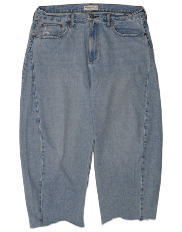 Abercrombie & Fitch Womens Barrel Mid Rise Cropped Jeans W32 L26 Blue
