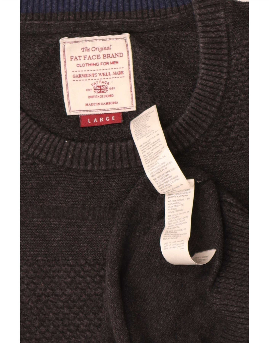 Fedt ansigt herre rund hals sweater stor grå bomuld