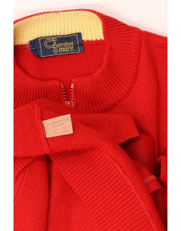 Vintage herre cardigan sweater med fuld lynlås mellem rød farveblok akryl