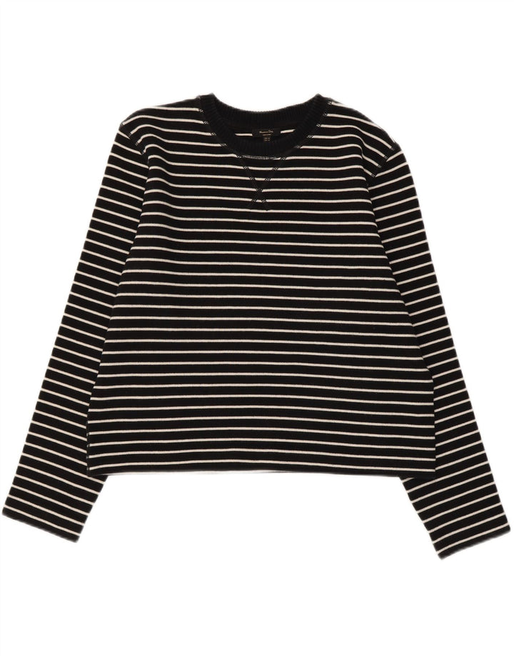 Massimo Dutti Dame Top Langærmet UK 14 Medium Sort Stribet Bomuld