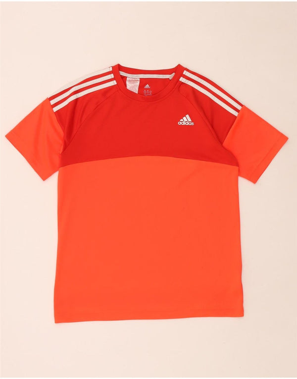 ADIDAS Boys Climalite T-Shirt Top 15-16 år Orange Colourblock Polyester