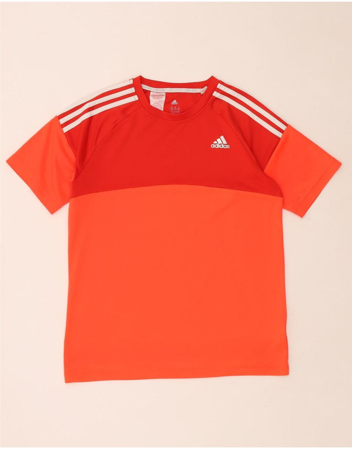 ADIDAS Boys Climalite T-Shirt Top 15-16 år Orange Colourblock Polyester