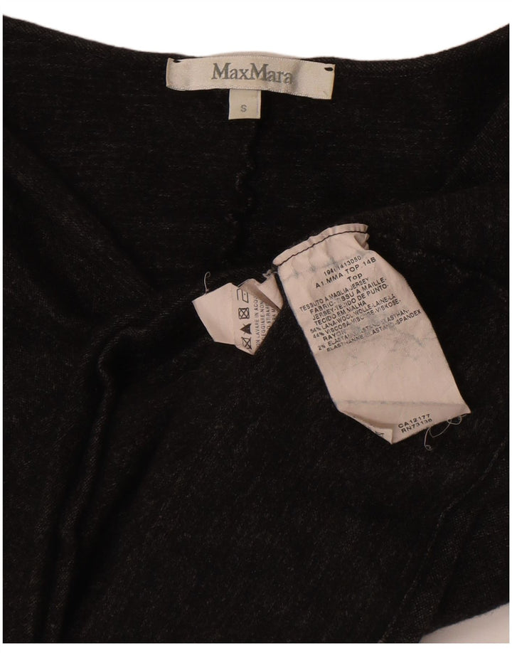 Max Mara Dame Crop Langærmet Bluse Top UK 10 Lille Grå Uld