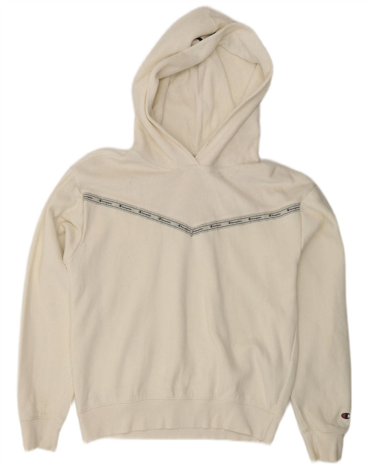 CHAMPION Dame grafisk fleecetrøje med hætte UK 14 Medium Off White Bomuld