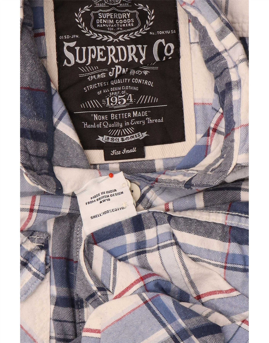 Superdry Flanelskjorte til mænd, lille blå plaid bomuld