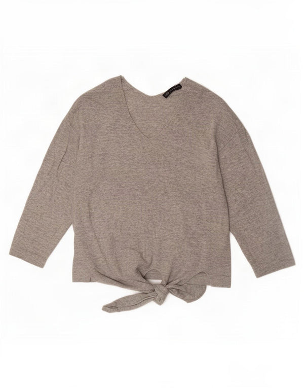 Marks & Spencer Dame 3/4-ærmet V-hals sweater UK 14 Large Grå