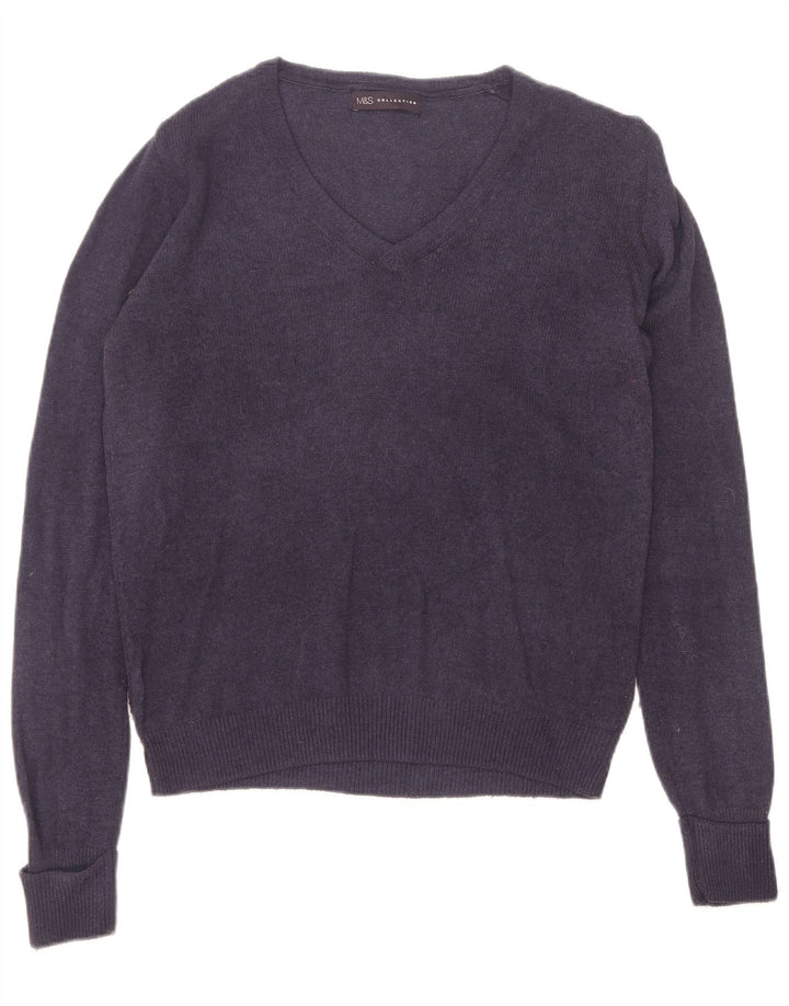 Marks & Spencer Dame V-hals sweater UK 10 Small Navy Blue