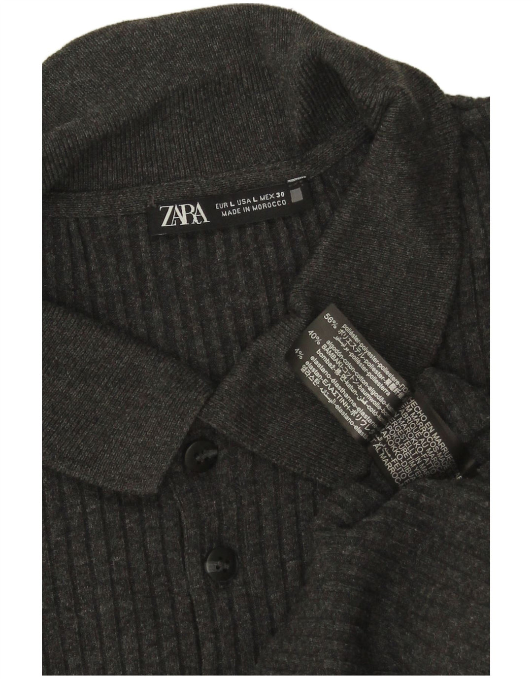 Zara Herre Polo Neck Jumper Sweater Stor Grå Polyester