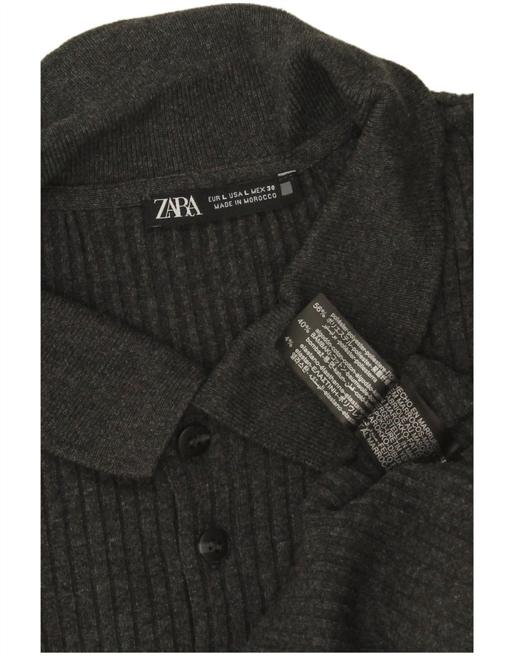 Zara Herre Polo Neck Jumper Sweater Stor Grå Polyester