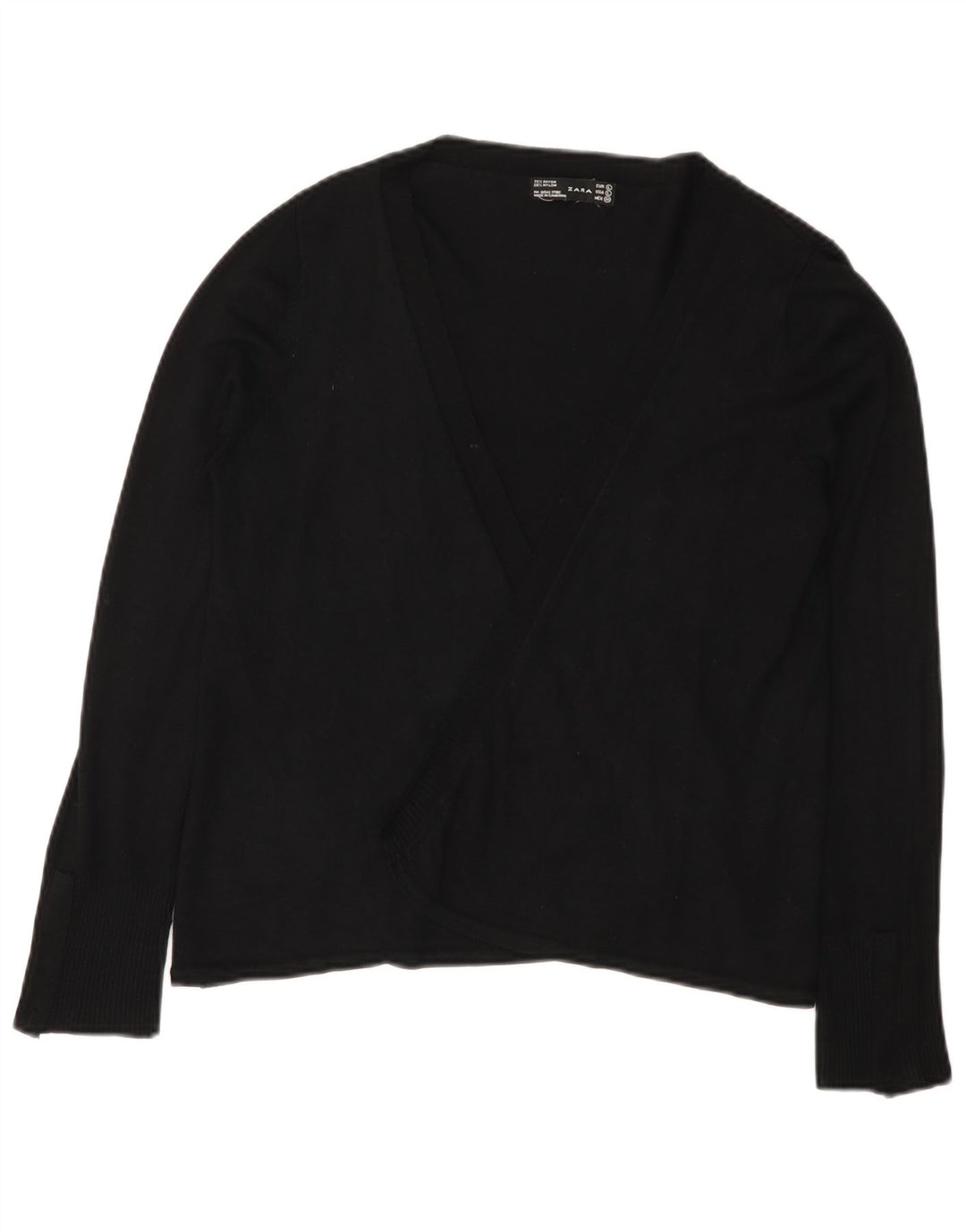 Zara Womens Open Cardigan Sweater UK 14 Large Black Rayon