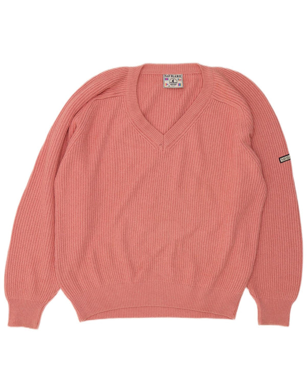 Navigare Dame Oversized V-hals sweater UK 14 Medium Pink Bomuld