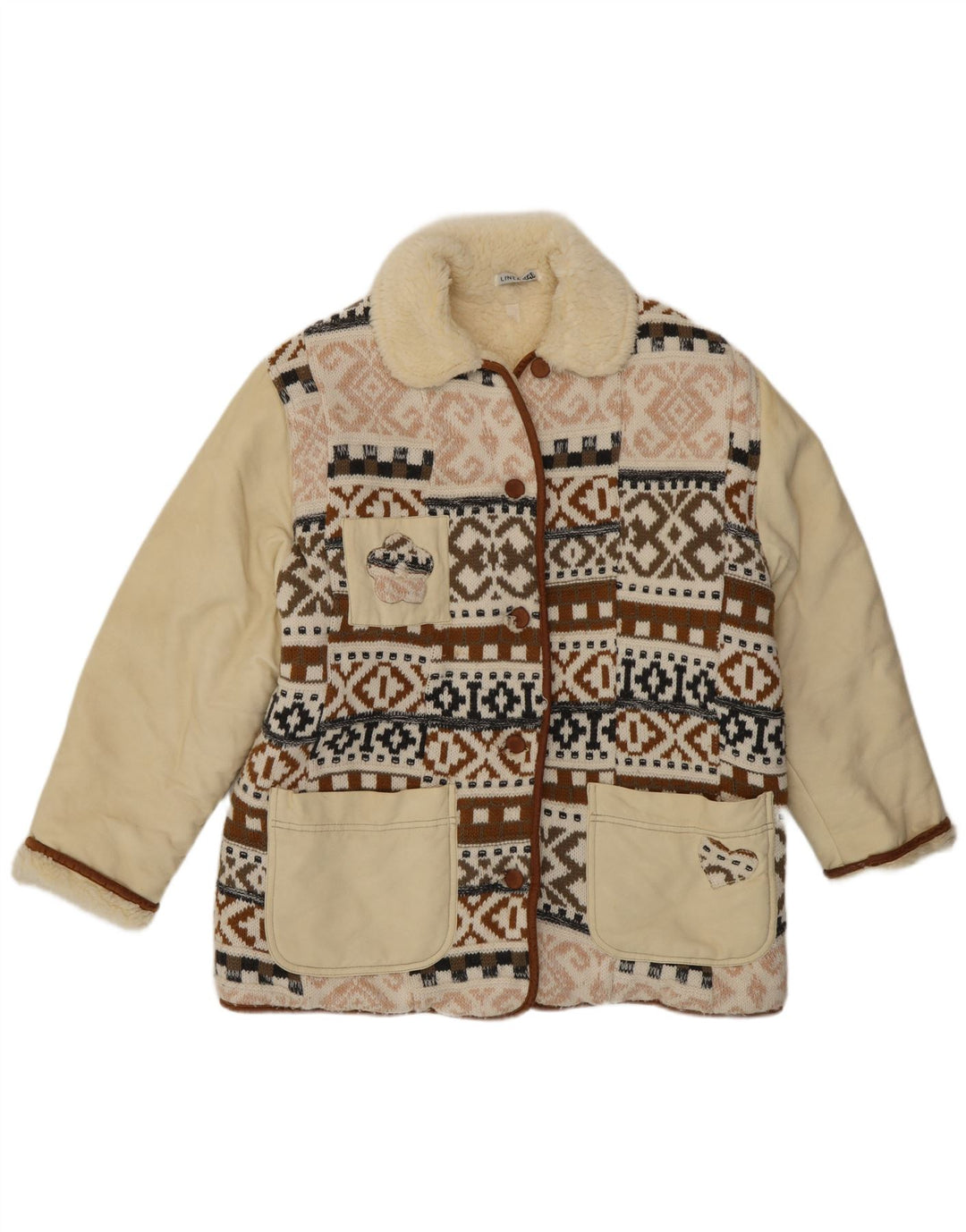 Vintage kvinders mønstret sherpajakke EU 40 Medium Multicolored Fair Isle