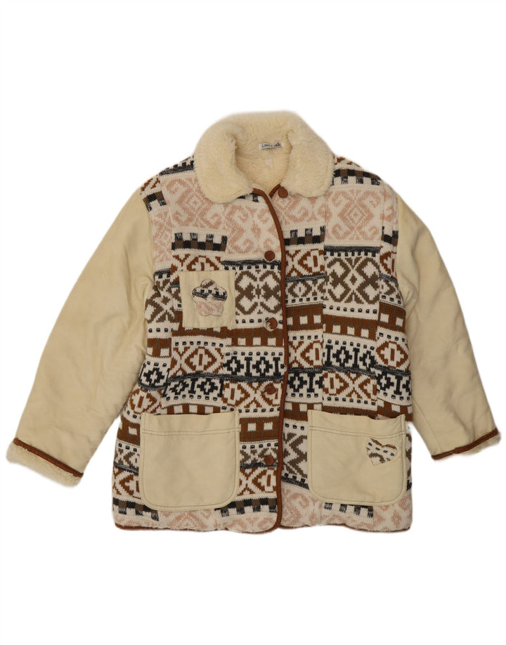 Vintage kvinders mønstret sherpajakke EU 40 Medium Multicolored Fair Isle