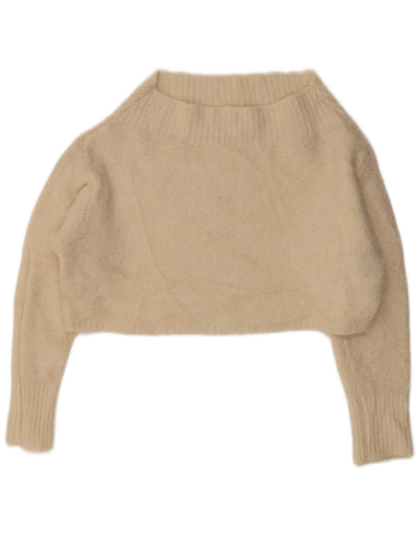 Benetton Womens Crop Oversized Boat Neck Jumper Sweater UK 6 XS Off White