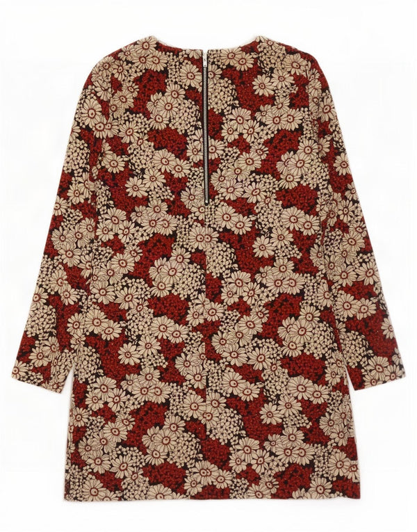 Zara Womens Long Sleeve Sheath Dress UK 12 Medium Red Floral Polyester