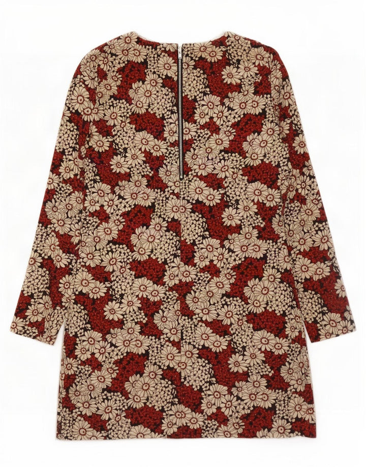 Zara Dame Langærmet Skede Kjole UK 12 Medium Red Floral Polyester