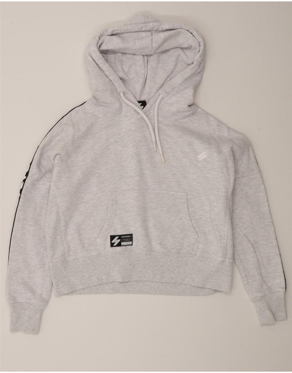 Superdry Womens Crop Graphic Oversized Hoodie Jumper UK 10 Small Grey