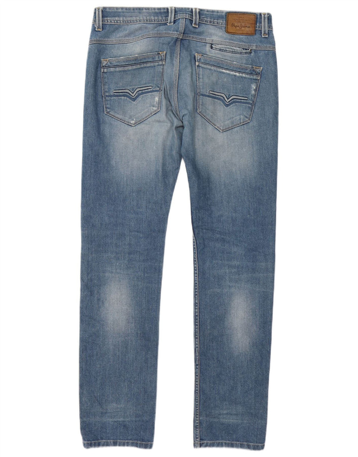 PEPE Jeans Dame Distressed Slim Jeans W34 L34 Blå Bomuld