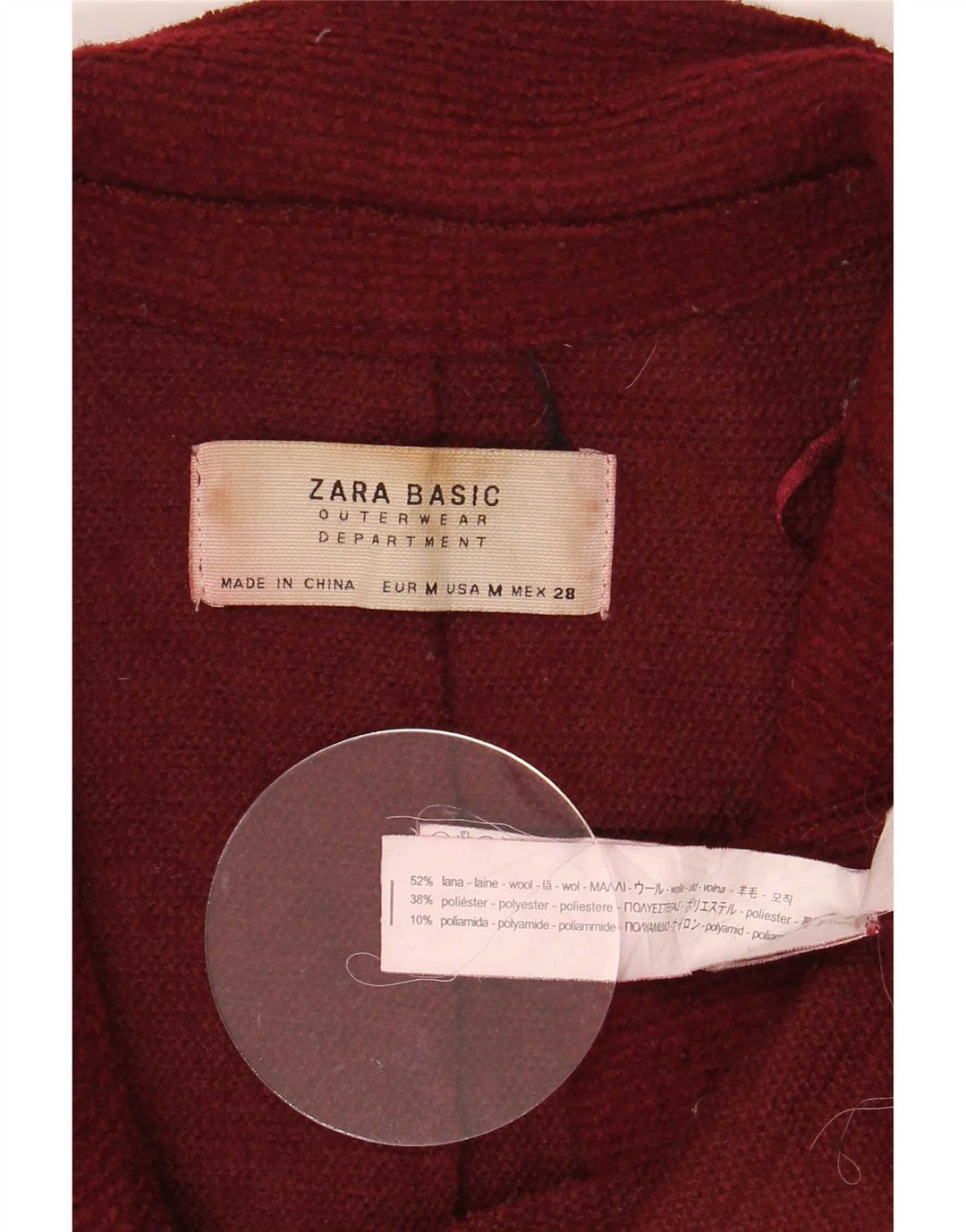 Zara Dame Overfrakke UK 14 Medium Rød Uld