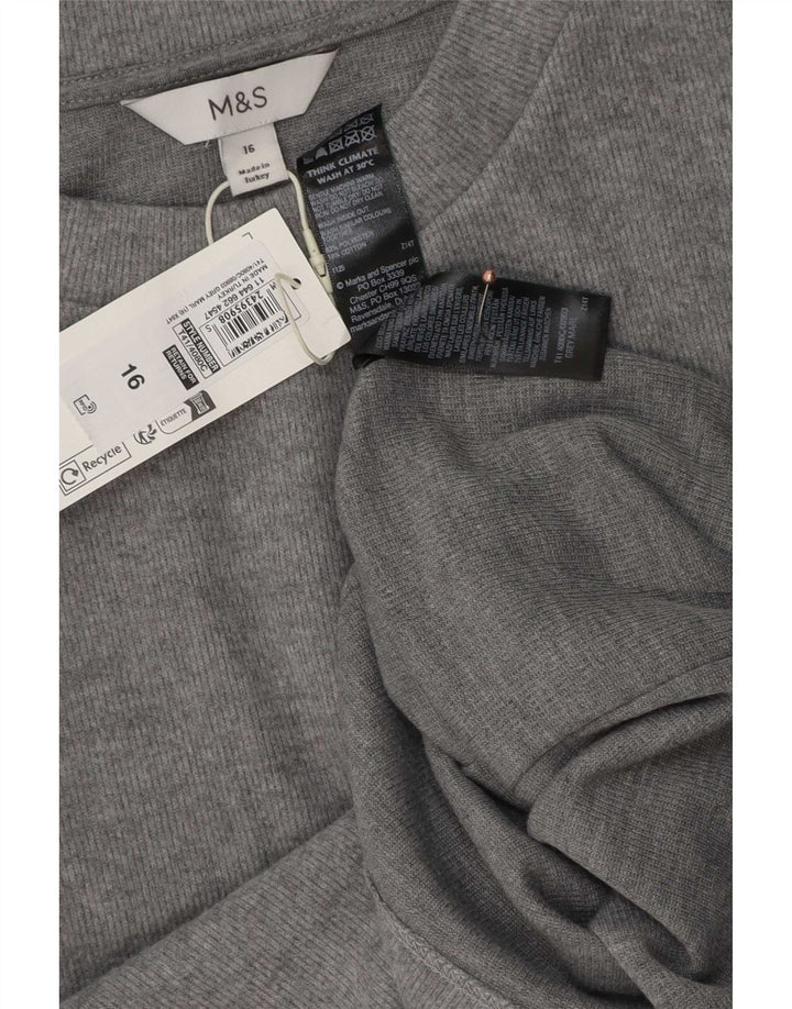 Marks & Spencer Dame T-Shirt Top UK 16 Stor Grå Polyester
