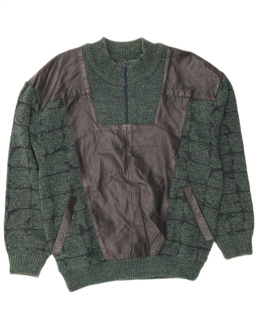 Sergio Barbieri Herre Zip Neck Jumper Sweater IT 52 Stor grøn ternet uld