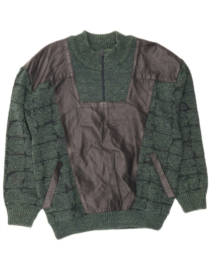 Sergio Barbieri Herre Zip Neck Jumper Sweater IT 52 Stor grøn ternet uld