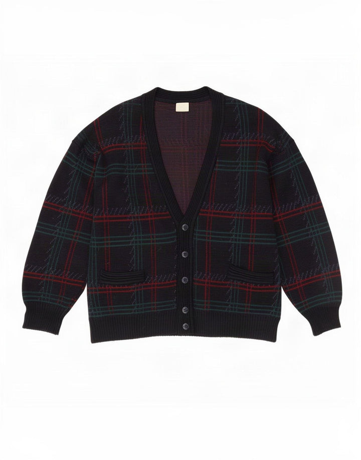 Vintage herre cardigan sweater stor marineblå ternet